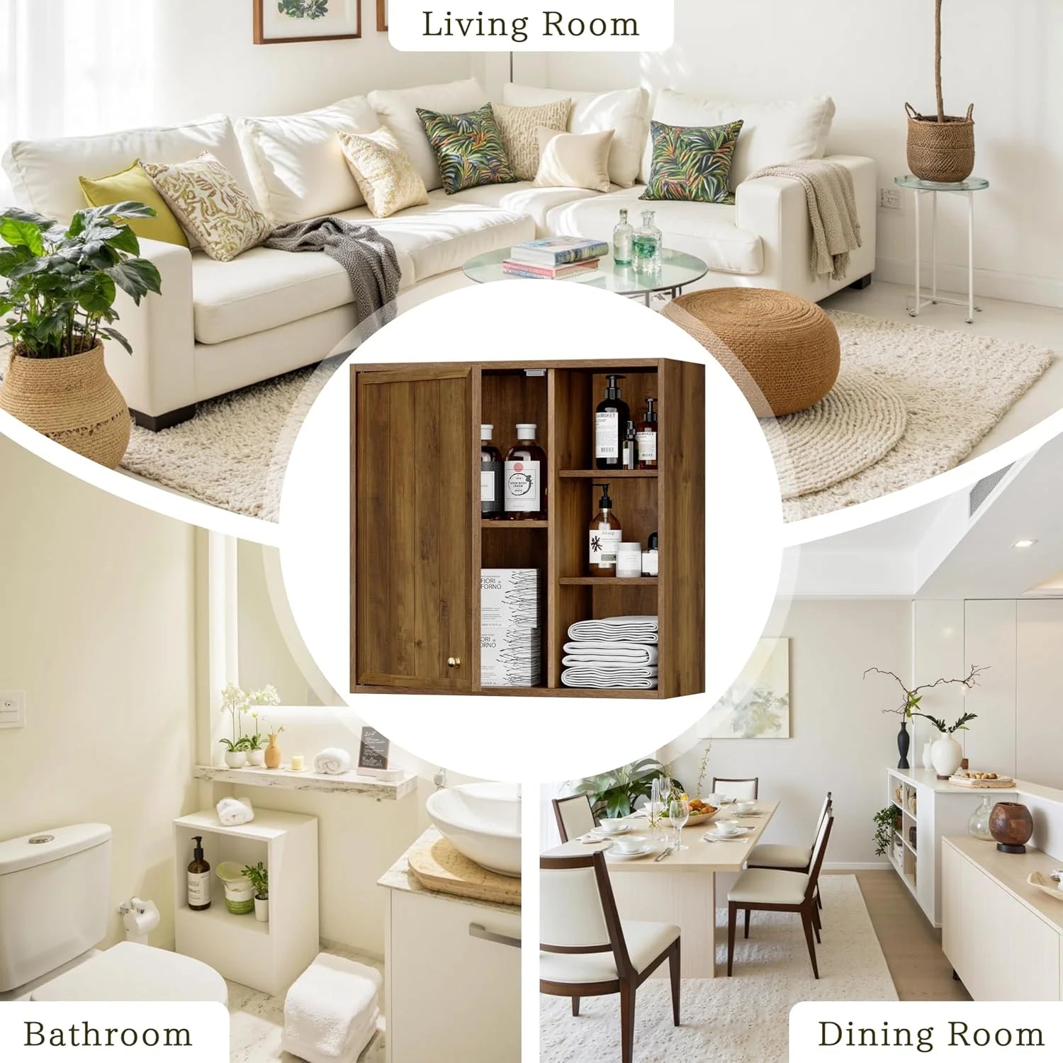 ANHDAH Rustic Wall Cabinet - Wooden Bathroom Storage with Shelf, Over-Toilet Mounted Cupboard for Kitchen, Laundry, Garage (Brown)