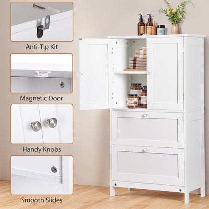 ZENSTYLE Freestanding MDF Bathroom Cabinet with 2 Drawers and Adjustable Shelf Extra Storage Space, White