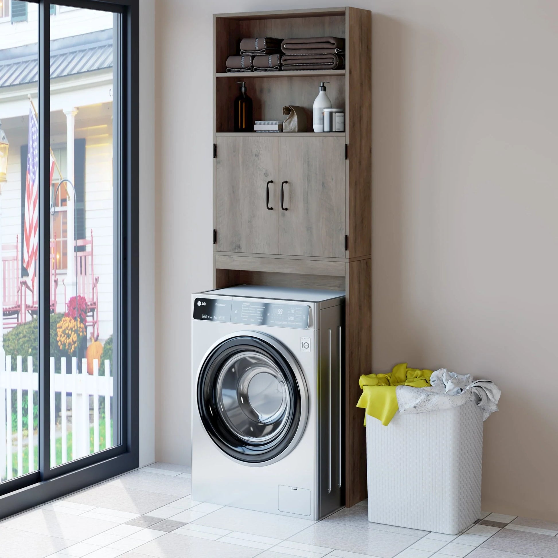 Homfa over Toilet Storage Rack, Bathroom Storage Cabinet over Toilet with 4-tier Shelves and 2 Doors, Gray Finish