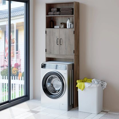 Homfa over Toilet Storage Rack, Bathroom Storage Cabinet over Toilet with 4-tier Shelves and 2 Doors, Gray Finish