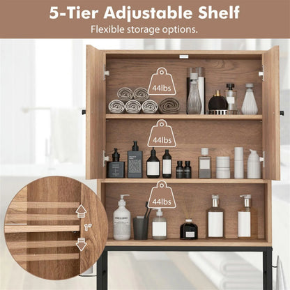 Finihen Over The Toilet Storage Cabinet, Storage Shelf, with 2 Doors and Adjustable Shelf, for Bathroom,Black