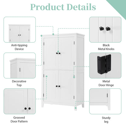 Elegant Bathroom Floor Storage Cabinet, Bathroom Storage Unit, Freestanding Cabinet with 4 Doors