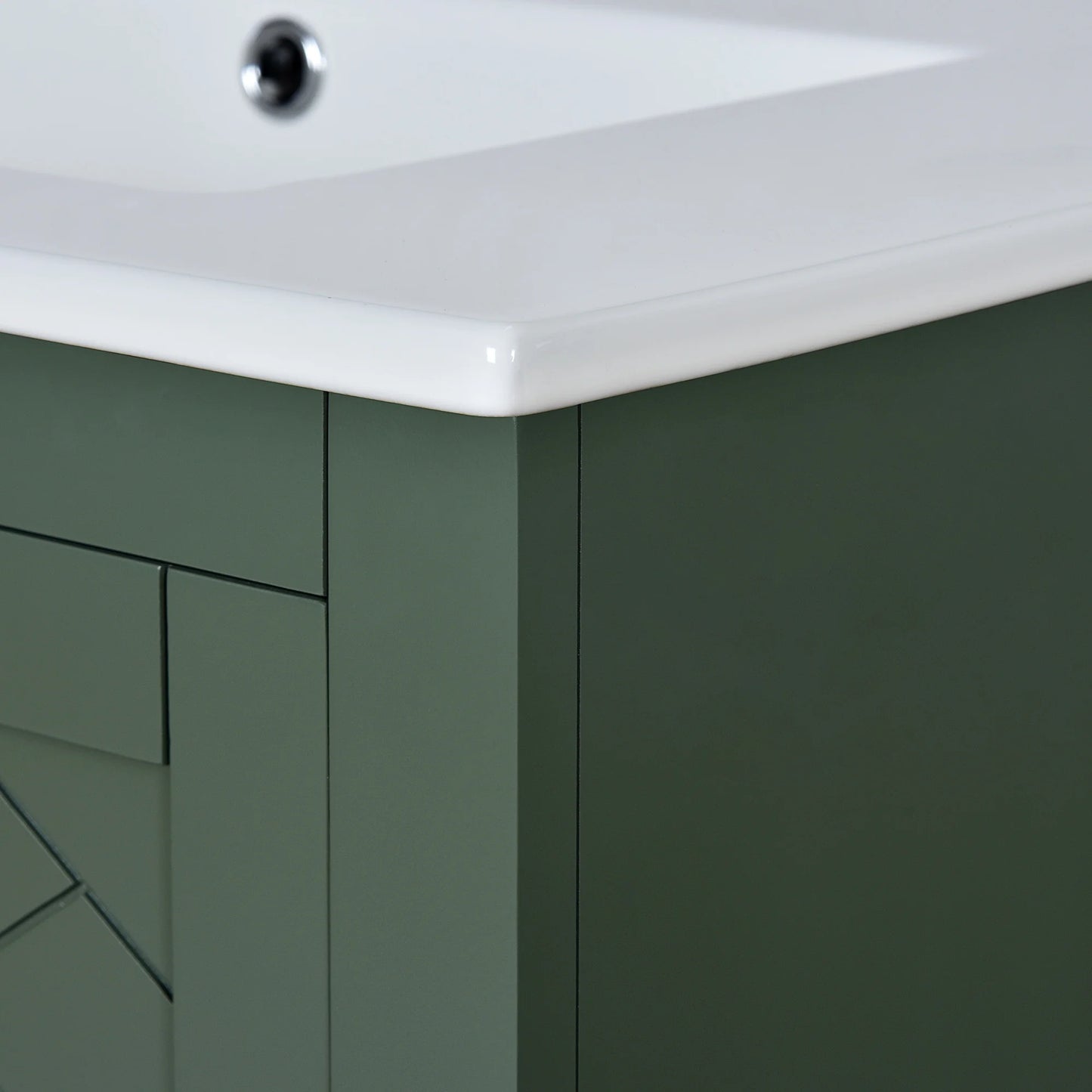 ENSHUI 30-Inch Bathroom Vanity with Ceramic Sink Combo, Solid Wood Frame, 4 Drawers, Soft Closing Doors, Green