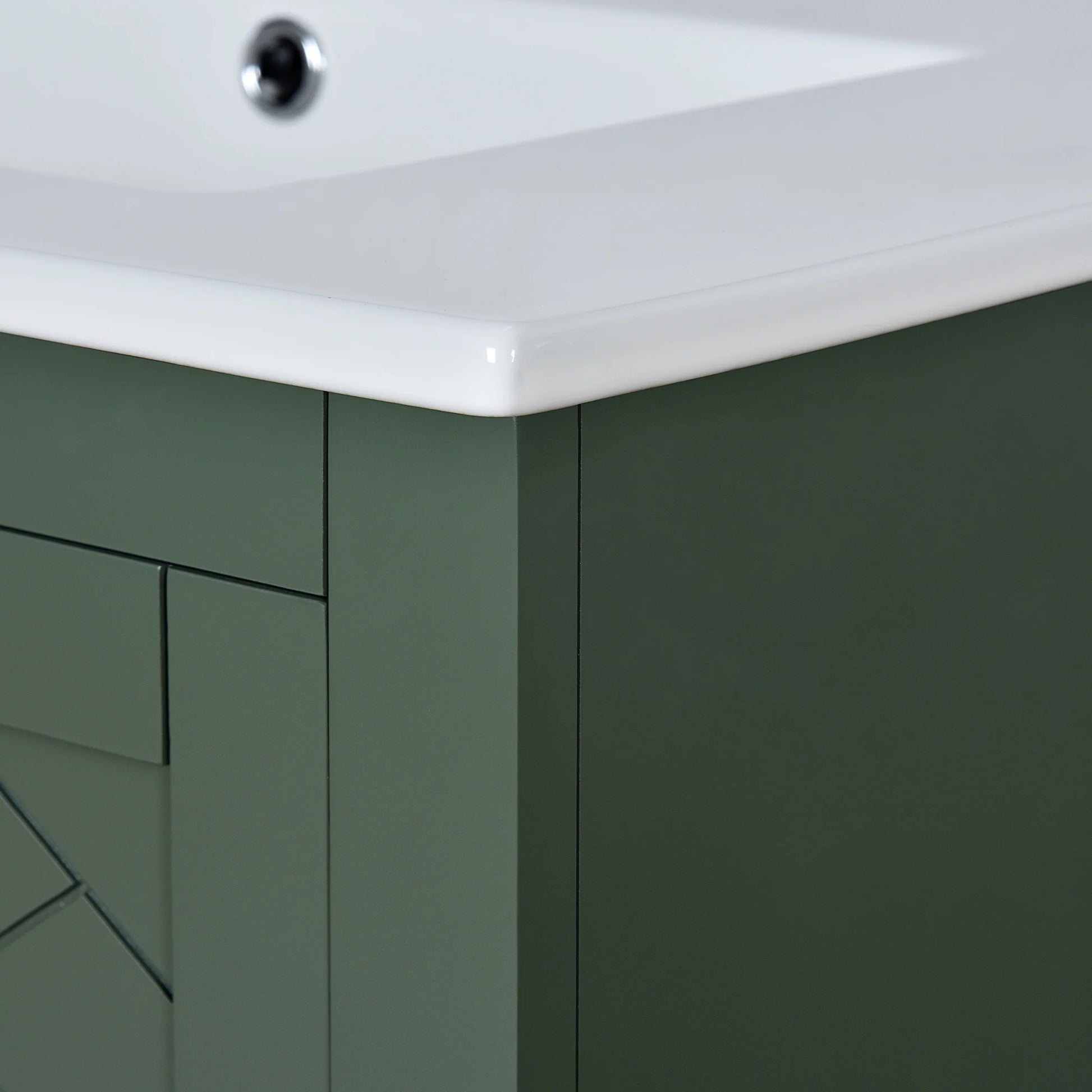 ENSHUI 30-Inch Bathroom Vanity with Ceramic Sink Combo, Solid Wood Frame, 4 Drawers, Soft Closing Doors, Green