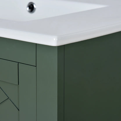 ENSHUI 30-Inch Bathroom Vanity with Ceramic Sink Combo, Solid Wood Frame, 4 Drawers, Soft Closing Doors, Green