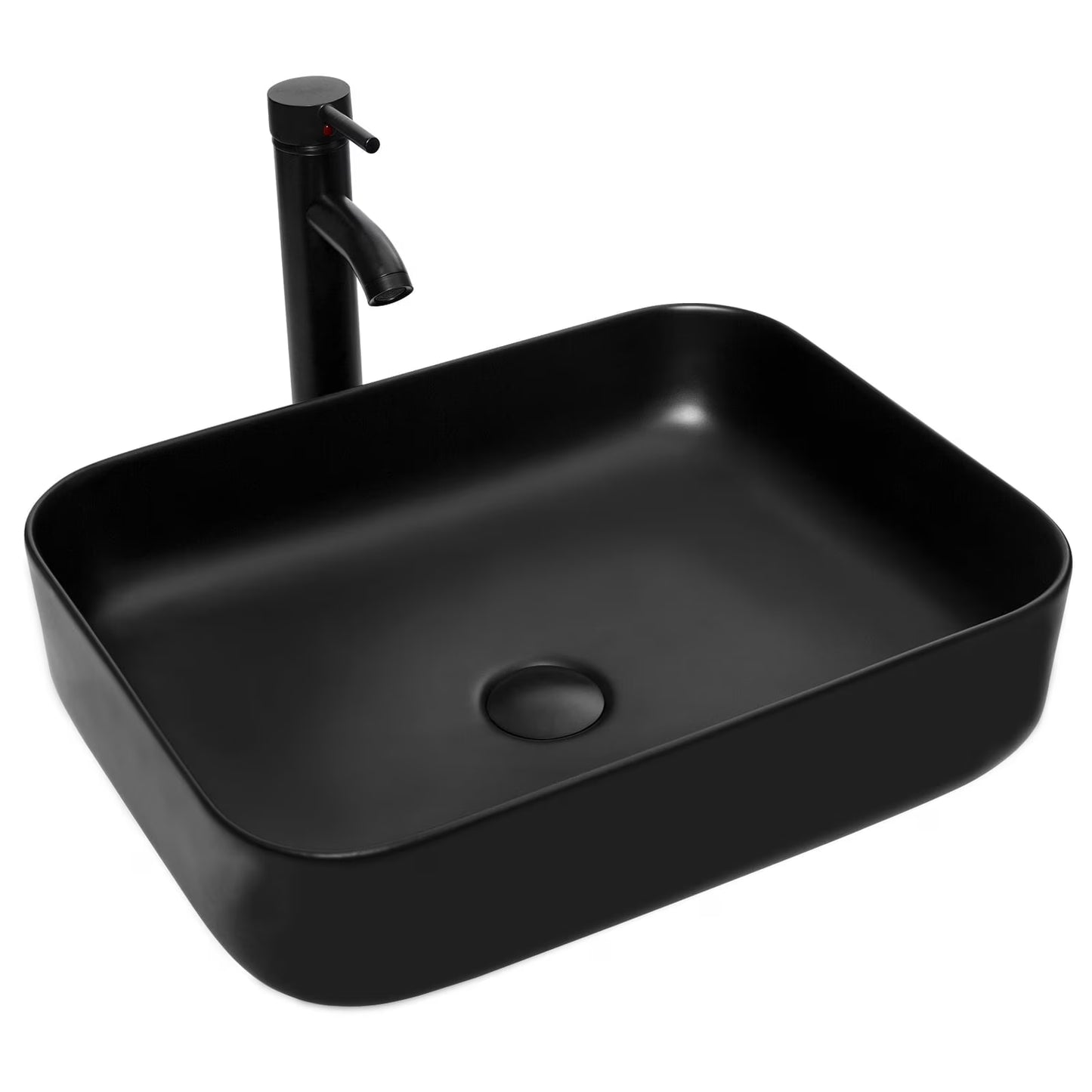 FULLWATT Bathroom Ceramic Sink Vanity Vessel Basin Porcelain Faucet Drain Combo Rectangle,White