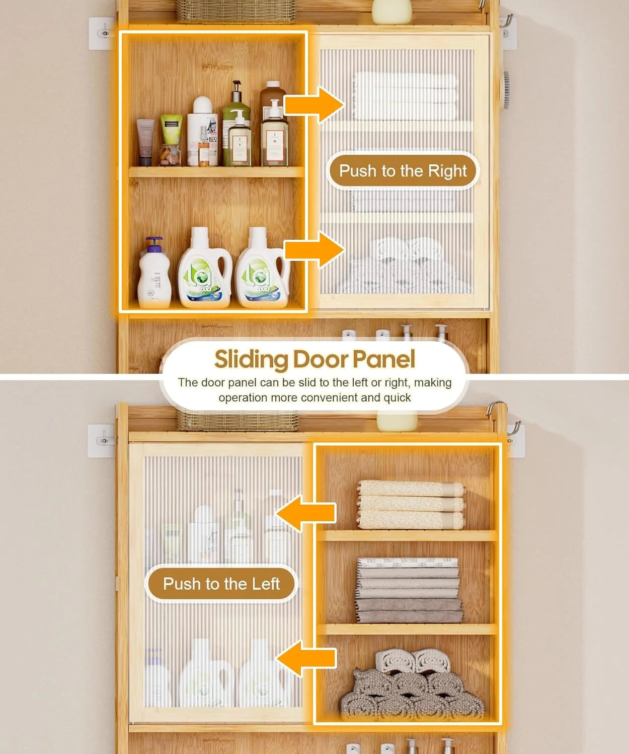 Over The Toilet Storage Cabinet with Acrylic Door Panel and Paper Towel Drawer, Bamboo Space Saver Shelf, Bathroom Organizer Rack Above WC (Without Power Strip, Brown)