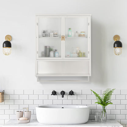 Bathroom Wall Cabinet, Over The Toilet Storage Cabinet with Open Shelf & Towel Rack, Bathroom Cabinet Wall Mount in Metal, Medicine Cabinets for Bathroom, Living Room, Laundry Room, White
