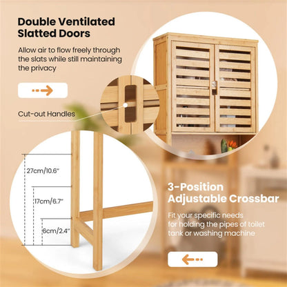 Finihen Bamboo Over The Toilet Storage Cabinet, Tall Bathroom Cabinet Organizer with Cupboard and Adjustable Shelves for Laundry Room, Balcony, Natural