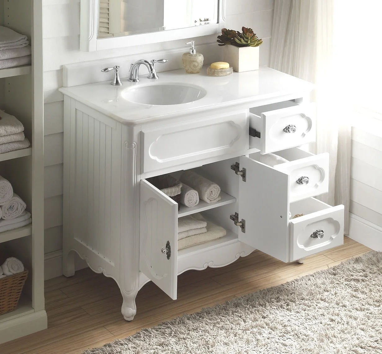 Benton Collection 42" Light Blue Cottage Bathroom Vanity with White Marble Top
