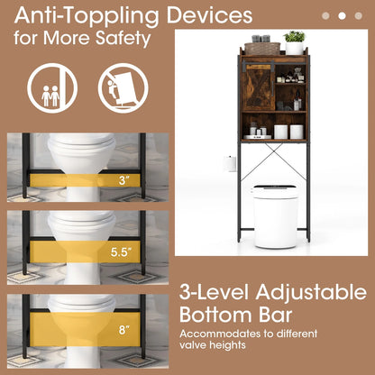 Topbuy Over The Toilet Storage Cabinet 4-Tier Bathroom Organizer w/ Adjustable Shelves Sliding Barn Door & Toilet Paper Holder Rustic Brown