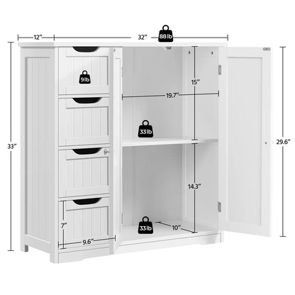 Alden Design Bathroom Floor Storage Cabinet, White, 12''