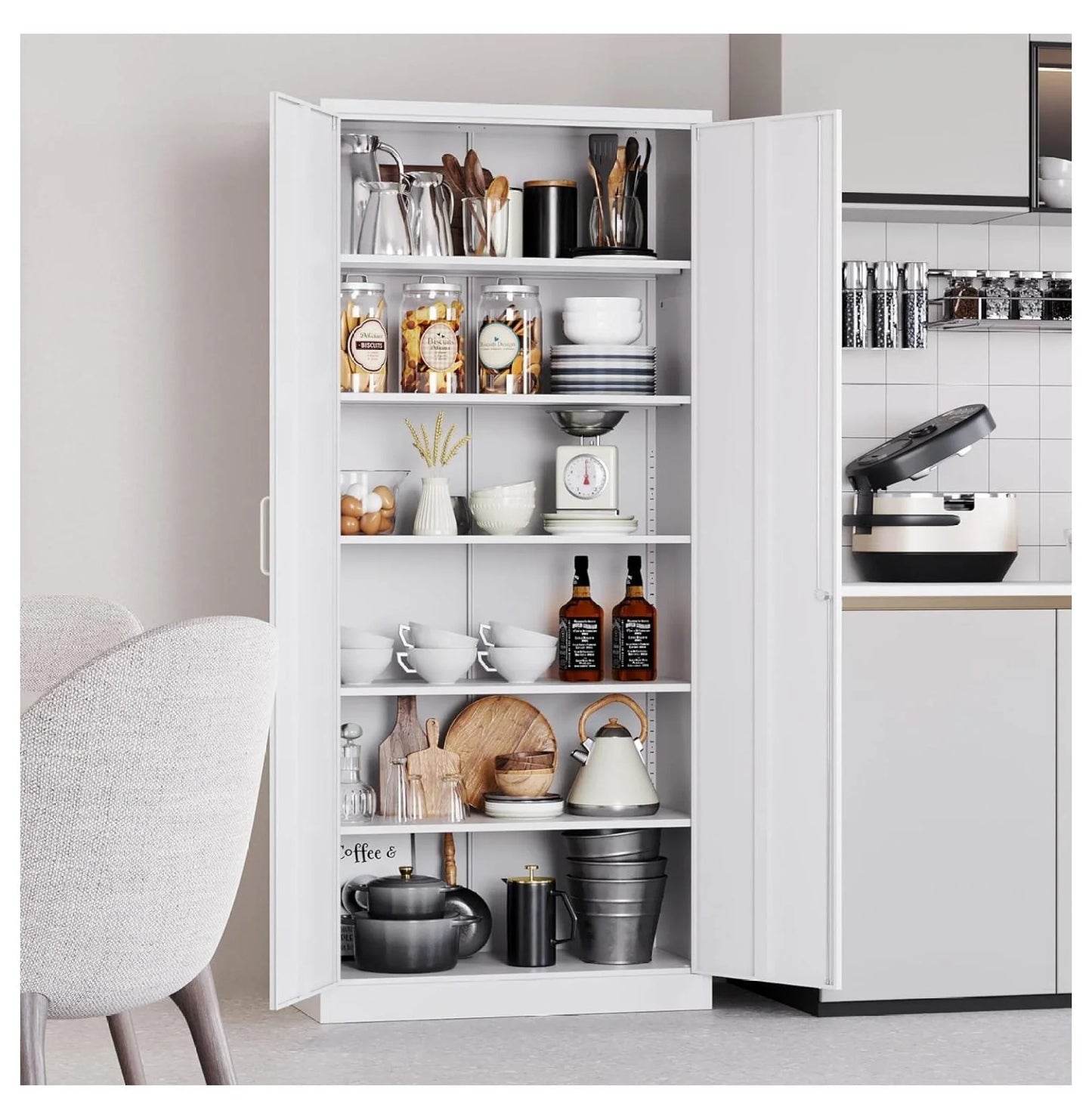 WDNMD9418 Storage Cabinet with Doors and Shelves,Display Cabinet with Glass Doors, Freestanding Kitchen Pantry Cabinet with Glass Doors and Shelves for Home Office, Pantry,Kitchen Bathroom