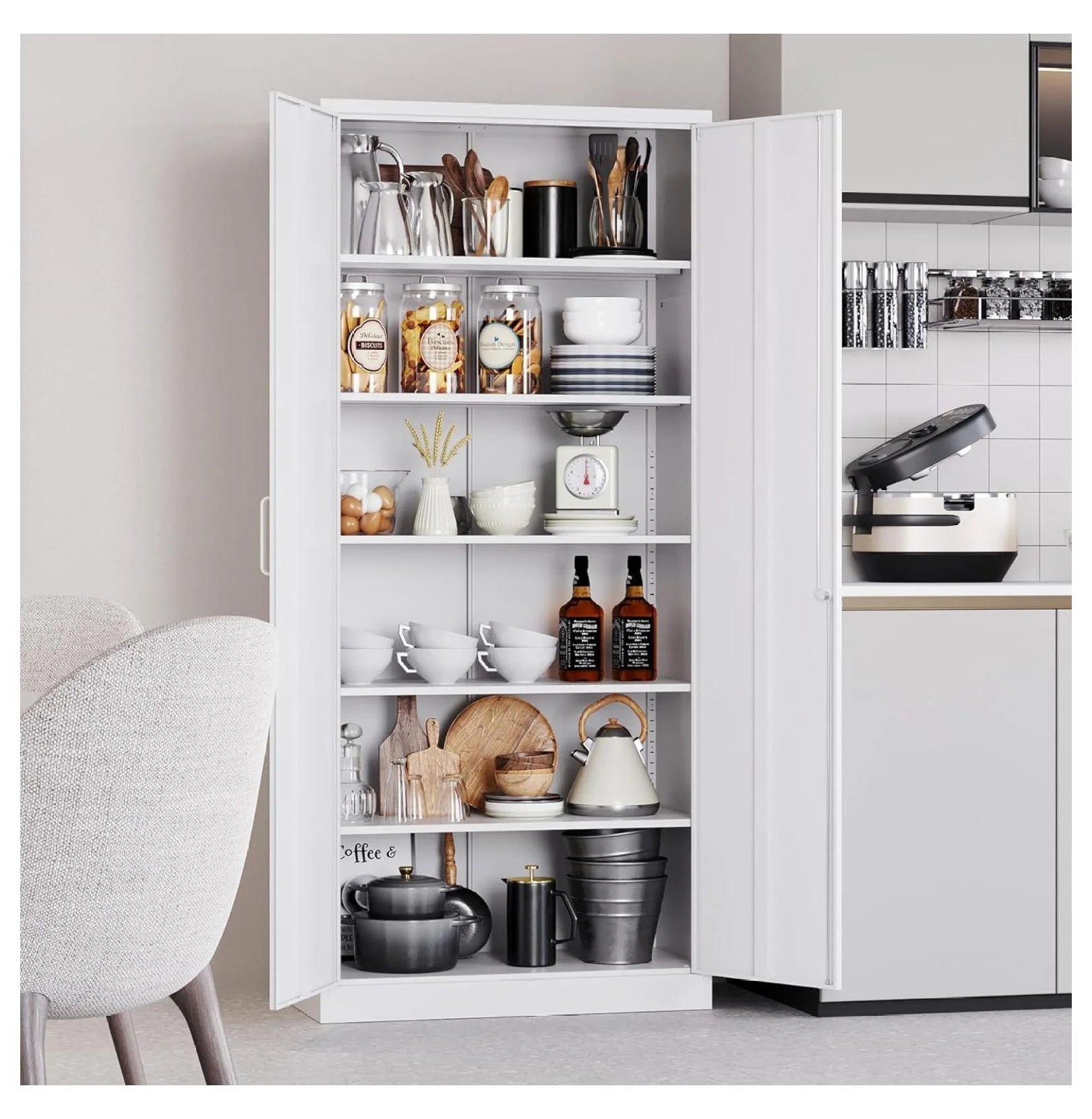 WDNMD9418 Storage Cabinet with Doors and Shelves,Display Cabinet with Glass Doors, Freestanding Kitchen Pantry Cabinet with Glass Doors and Shelves for Home Office, Pantry,Kitchen Bathroom