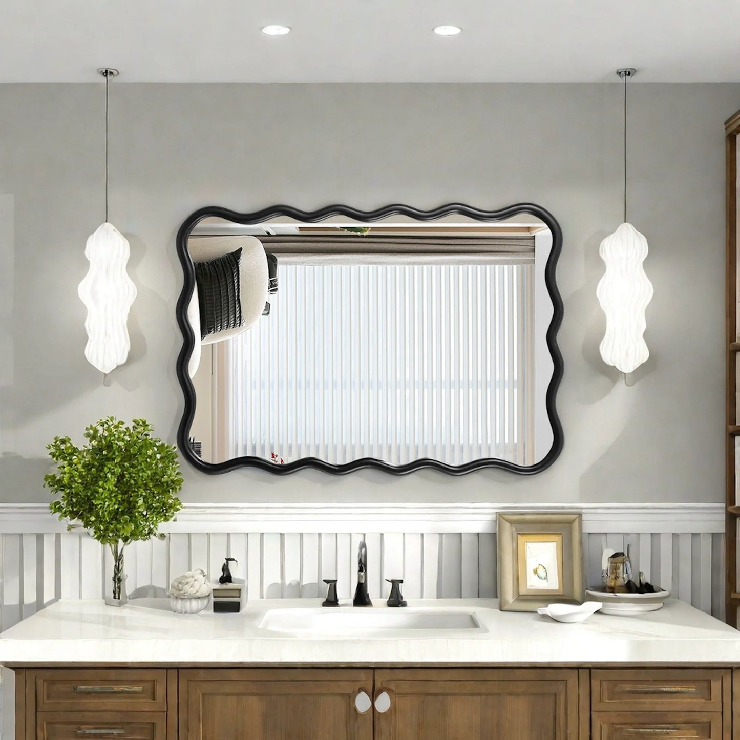 Large 40"x28" Solid Wood Rectangle Mirror in Antique Black - Modern Wall Decor for Home, Living Room, Bedroom, and Bathroom