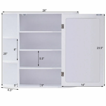 Giantex Bathroom Mirror Cabinet, Modern Wall Cabinet with Mirror, Medicine Cabinet with Mirror, Ideal for Bathroom, Dressing Room or Living Room, 26 x 6.5 x 25 inches (White)