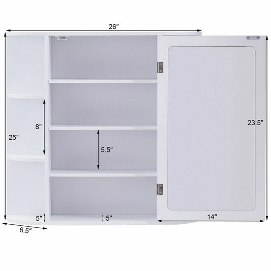 Giantex Bathroom Mirror Cabinet, Modern Wall Cabinet with Mirror, Medicine Cabinet with Mirror, Ideal for Bathroom, Dressing Room or Living Room, 26 x 6.5 x 25 inches (White)