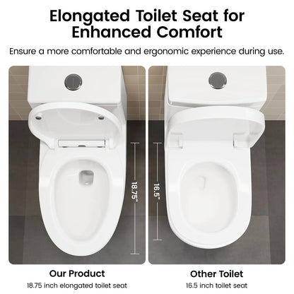 SOTOMO Elongated ADA Compliant One Piece Toilet, 17.2" Comfort Seat Height, 1.1/1.6 GPF Dual Flush, MAP 1000g, Soft-Close & Quick Release Seat, 12" Rough-In, Fully Skirted Toilet for Bathroom