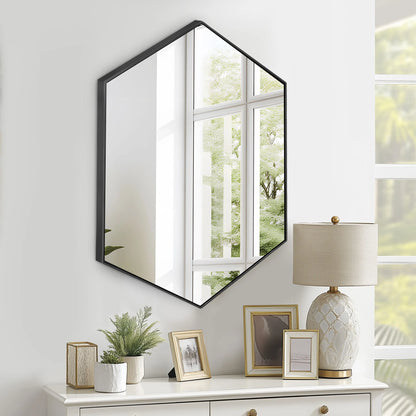 Soges Bathroom Medicine Cabinet with 3 Adjustable Storage Shelves, Wall Mounted Metal Frame, Recessed Mirror Cabinet Medicine Cabinet, Hexagonal Bathroom Mirror Cabinet, 24x34 Inches, Black