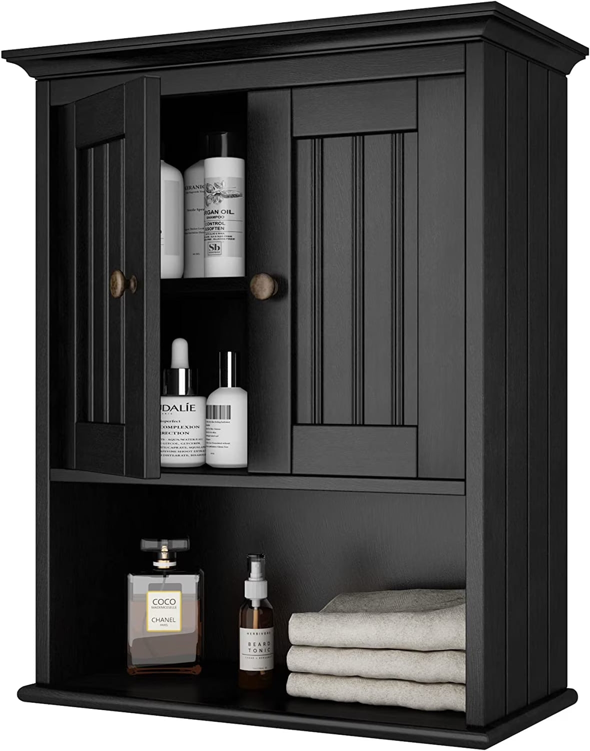 Wood Wall Cabinet, Bathroom Medicine Cabinet Storage with Doors and Adjustable Shelf, Rustic Cabinet Wall Mounted for Bathroom, Livingroom, Kitchen, Cupboard, White