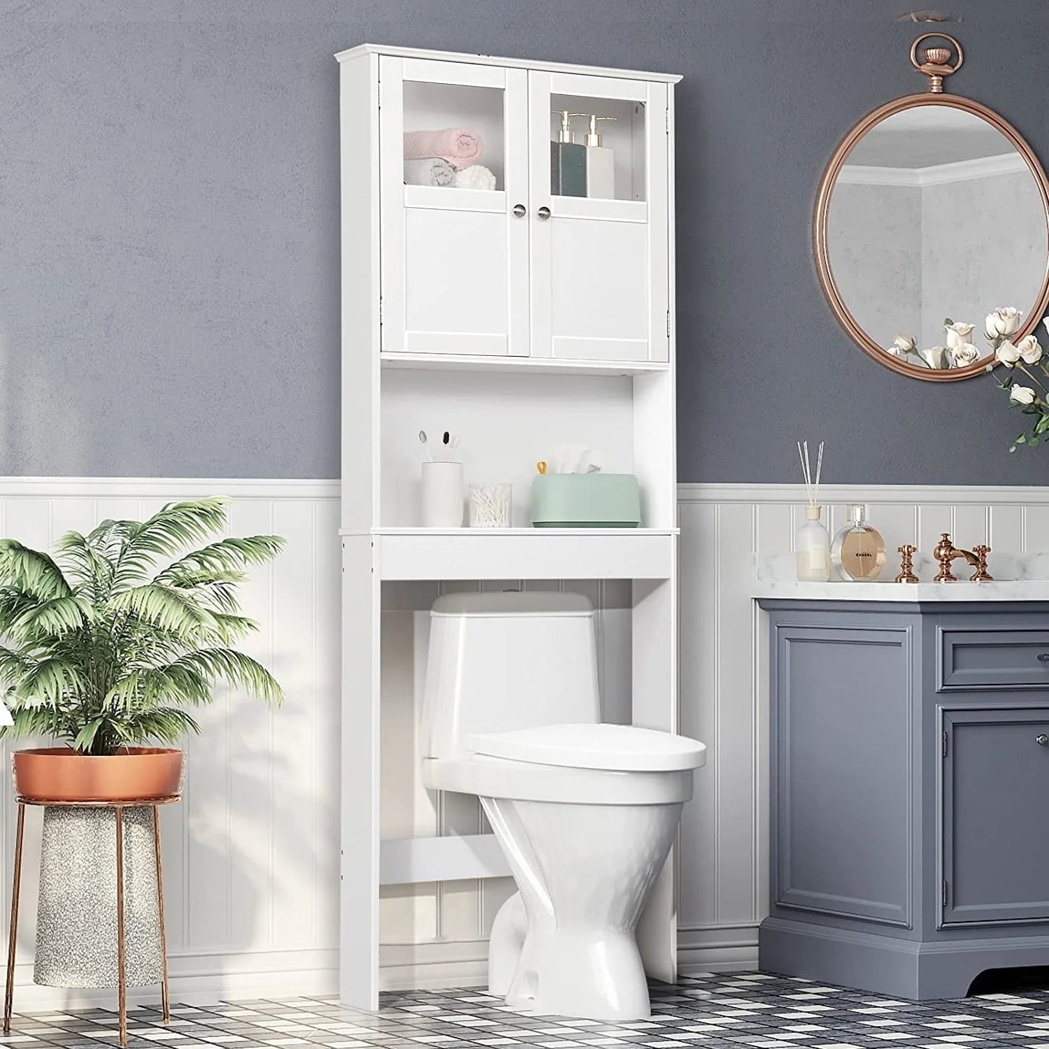 Zimtown Over the Toilet Bathroom Cabinet Storage Space saver with 2 Doors and Adjustable Shelf, 67 in, White