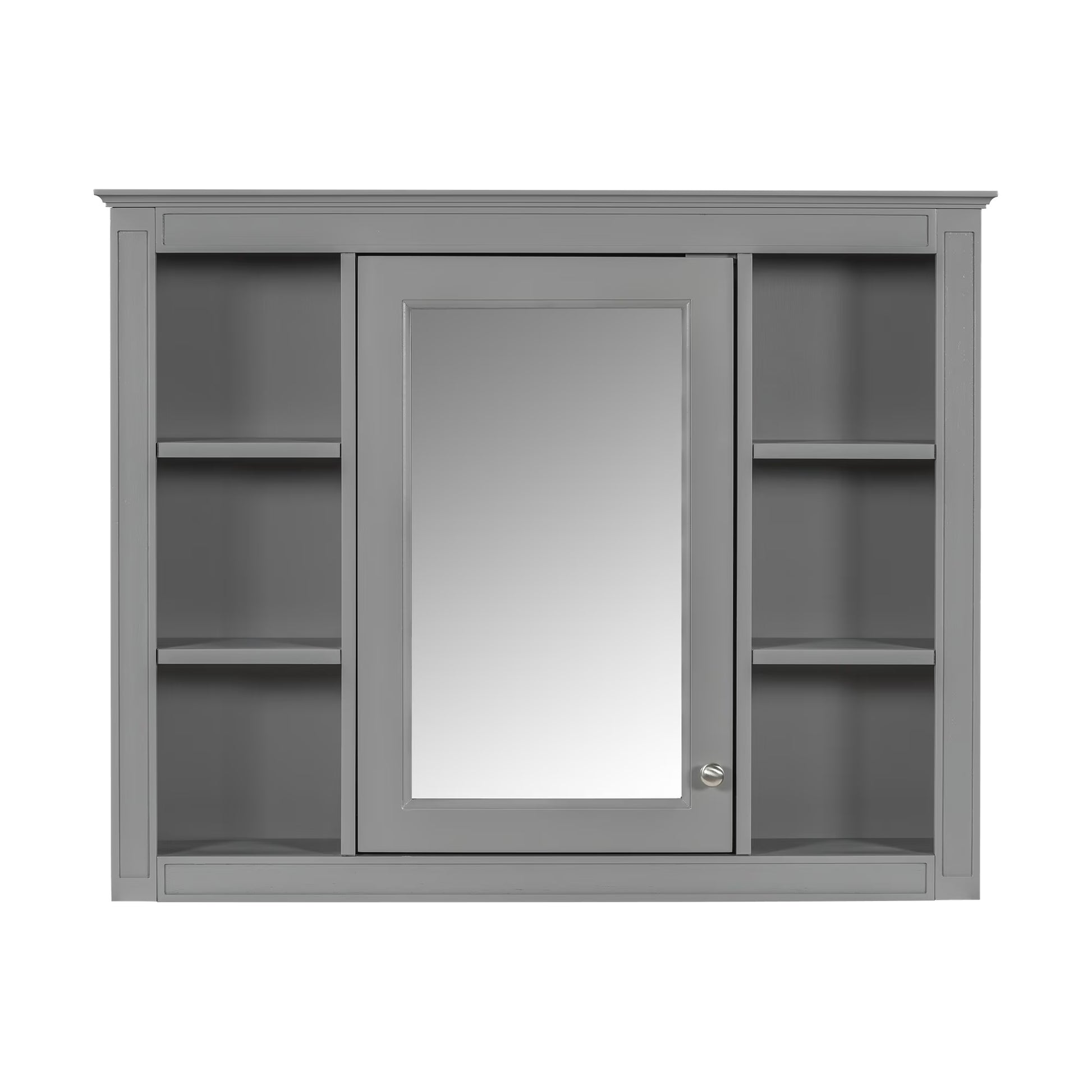Furvclv Bathroom Wall Mirror Cabinet Modern Wall Mounted Cabinet Storage Organizer With Single Mirror Door 6 Open Shelves