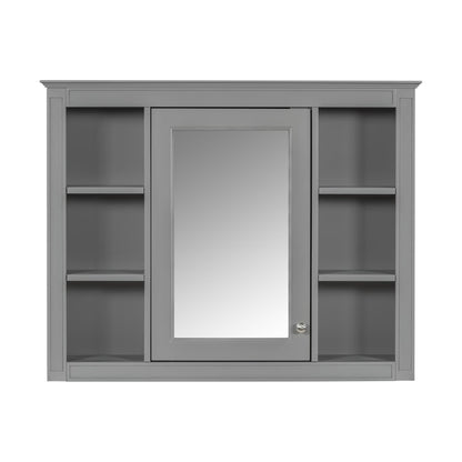 Furvclv Bathroom Wall Mirror Cabinet Modern Wall Mounted Cabinet Storage Organizer With Single Mirror Door 6 Open Shelves