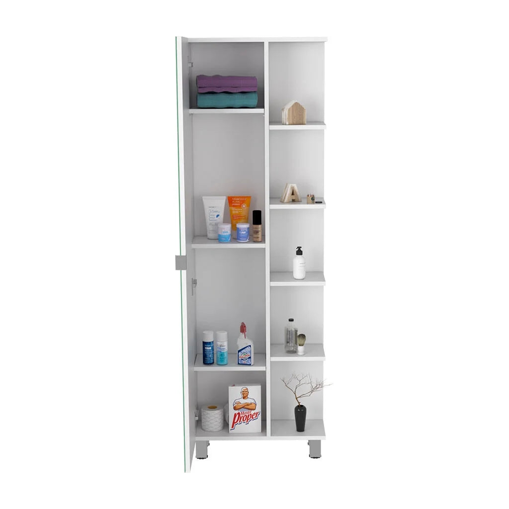 DUOSONG Urano Mirror Linen Cabinet, Four Interior Shelves, Five External Shelves -White White Particle Board Bath & Faucets Bathroom Storage