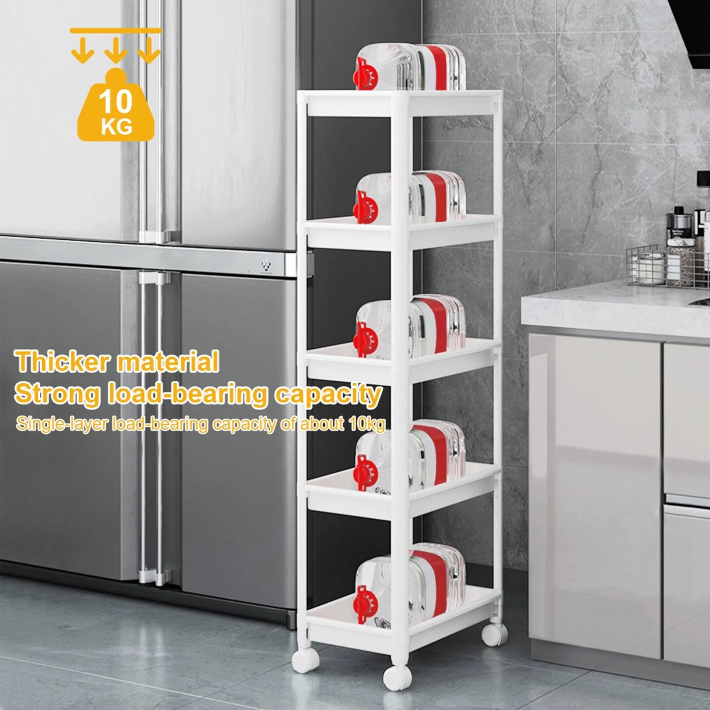 Untyo 5-Tier Slim Bathroom Storage Cart with Rolling Wheels,Kitchen Rolling Utility Cart for Narrow Space, White
