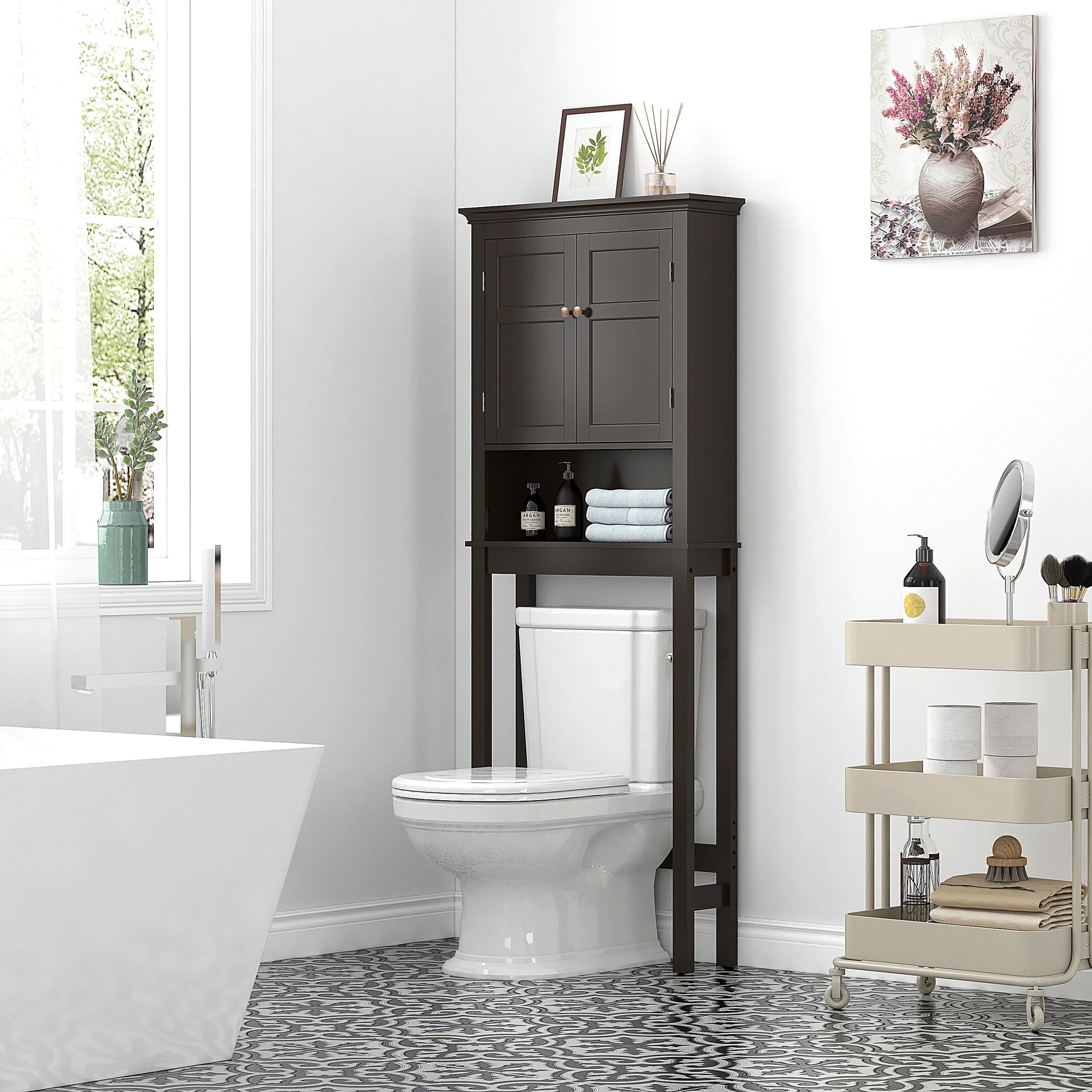 UTEX Bathroom Storage Over The Toilet, Bathroom Cabinet Organizer with Adjustable Shelves, Bathroom Space Saver for Bathroom, White