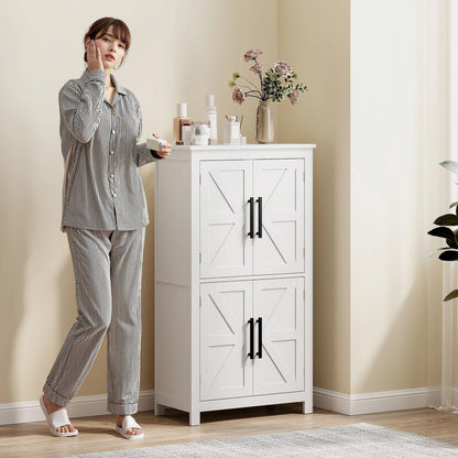 HOMCOM Bathroom Floor Cabinet, Farmhouse Bathroom Cabinet with Barn Doors, Bathroom Storage Cabinet with Adjustable Shelf, White