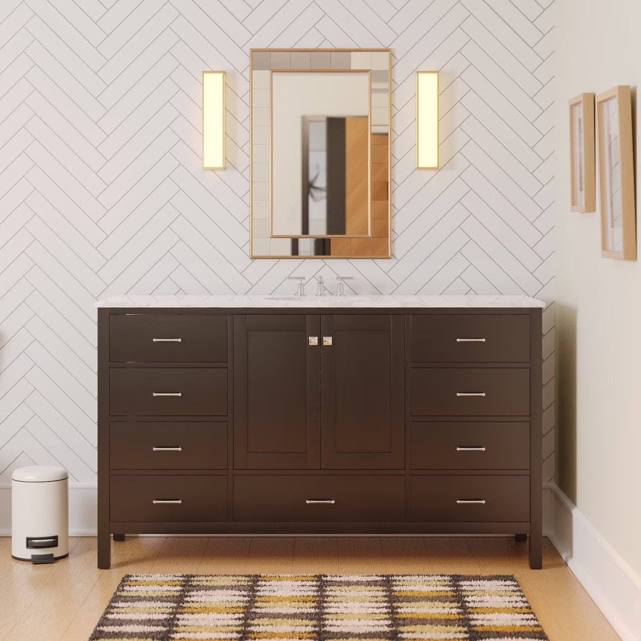 Horizon 60" Single Bathroom Vanity with White Cabinet and Engineered Carrara Top