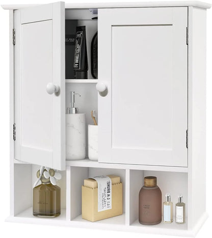 Black Bathroom Cabinet, Wall Mounted 2 Door Storage With Adjustable Shelves, Over The Toilet Medicine Cabinet for Laundry Room Kitchen