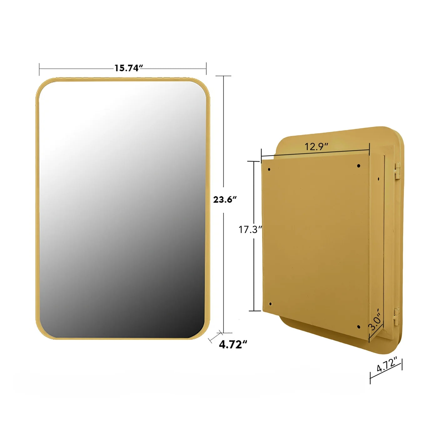 16x24 Inch Bathroom Mirror Cabinet with Adjustable Glass Shelves, Recessed Metal Framed Medicine Cabinet for Storage, Matte Gold