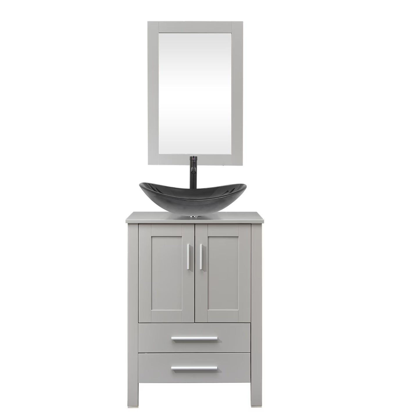 PULUOMIS 24'' Single Bathroom Vanity with Manufactured Wood Top with Mirror, Gray