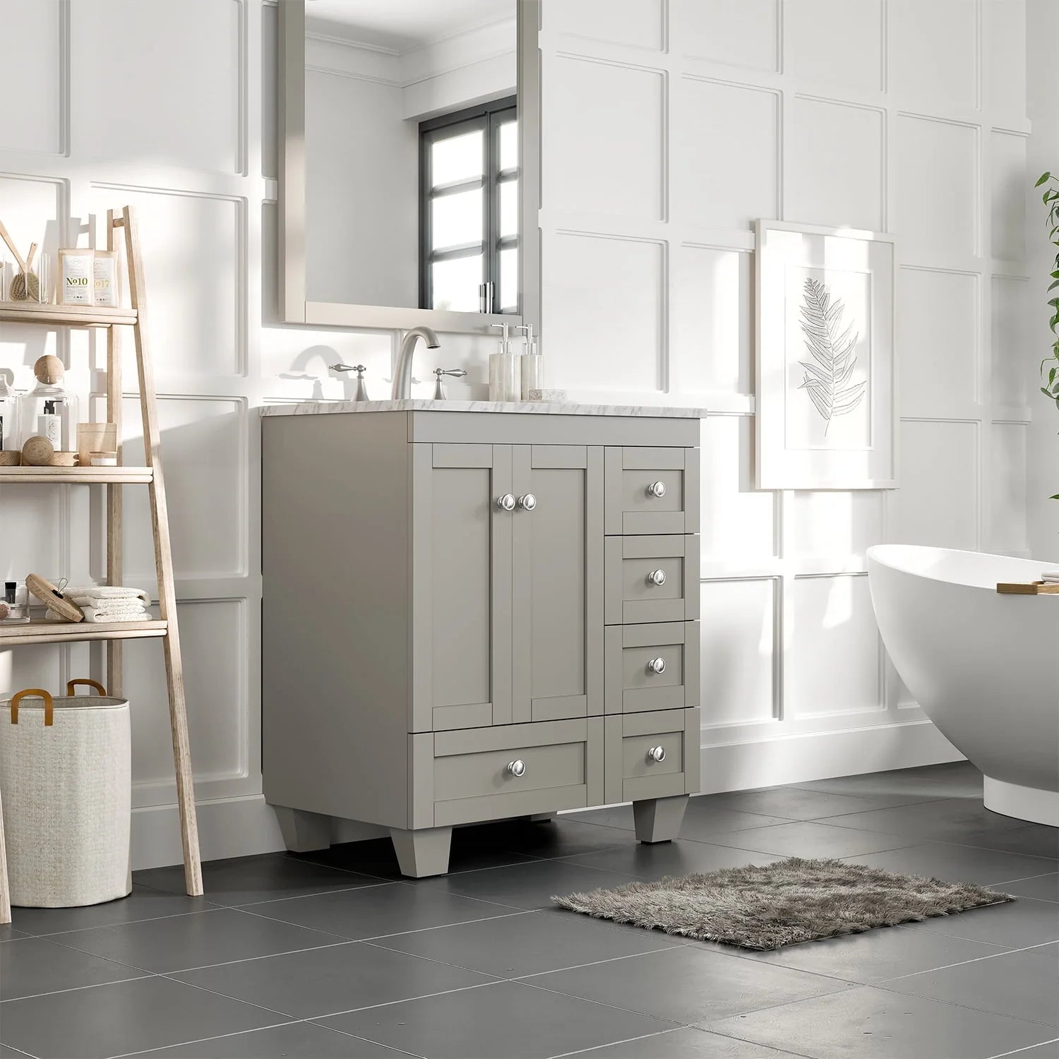 Eviva Bathroom Vanity Acclaim C. 30" Transitional Gray with White Carrara Marble Counter-Top