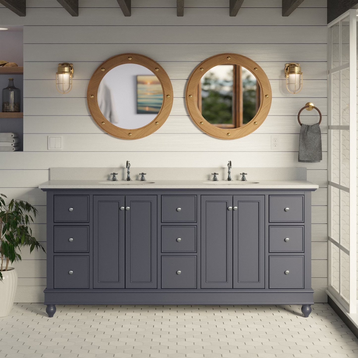Bella 72" Double Bathroom Vanity with White Cabinet and Carrara Marble Top