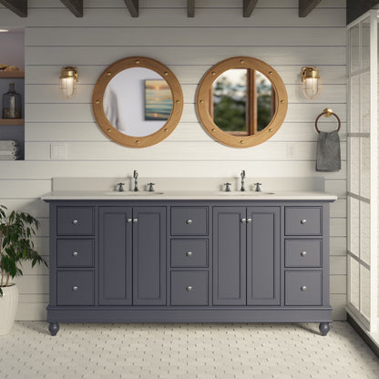 Bella 72" Double Bathroom Vanity with White Cabinet and Carrara Marble Top
