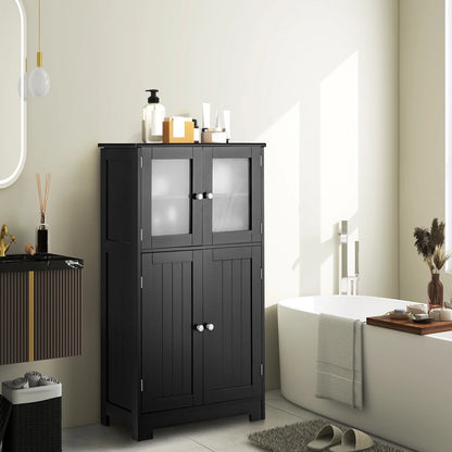 Costway Bathroom Floor Storage Cabinet Kitchen Cupboard w/Doors&Adjustable Shelf Black