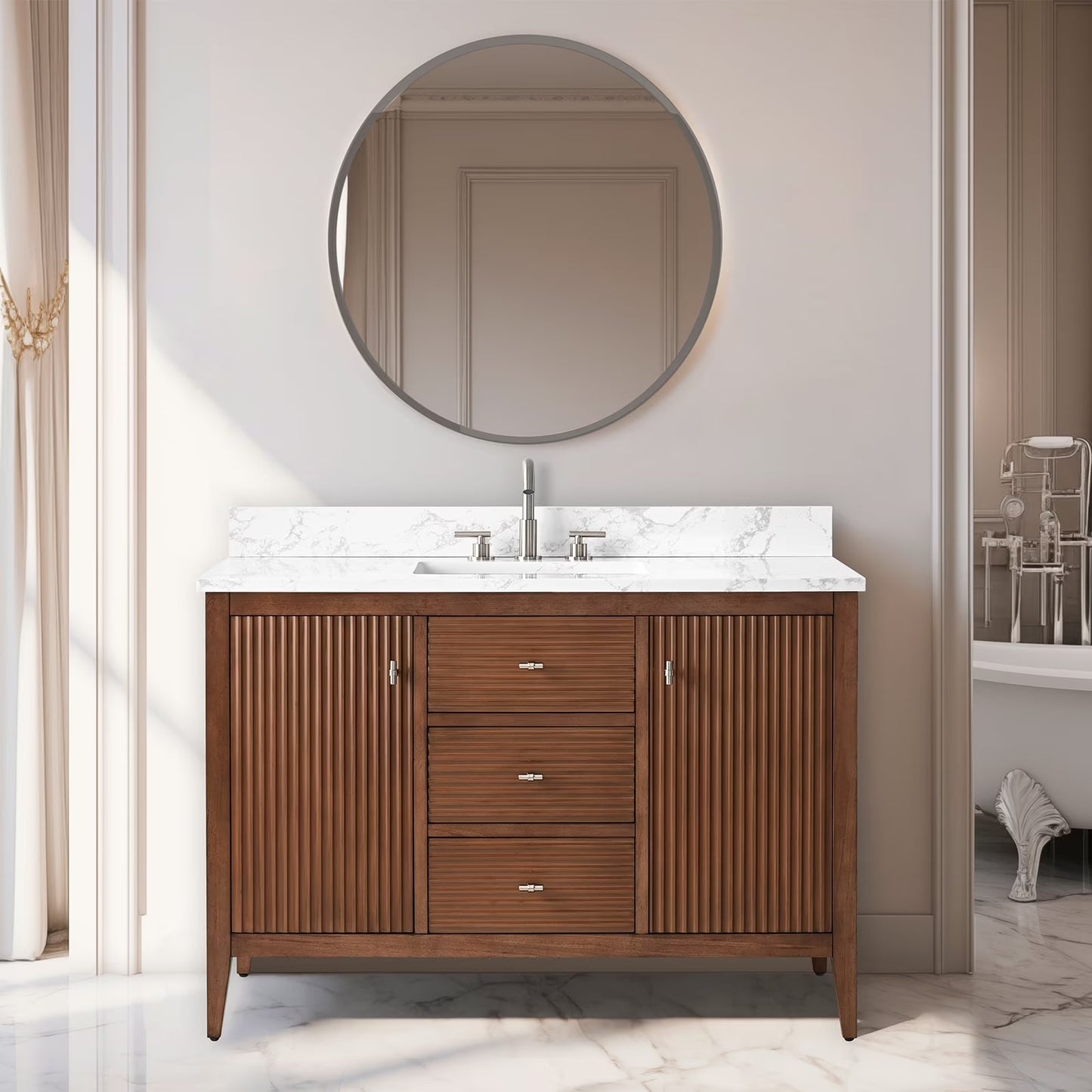 Vanity Art 48" Single Sink Bathroom Vanity Cabinet with Ceramic Countertop