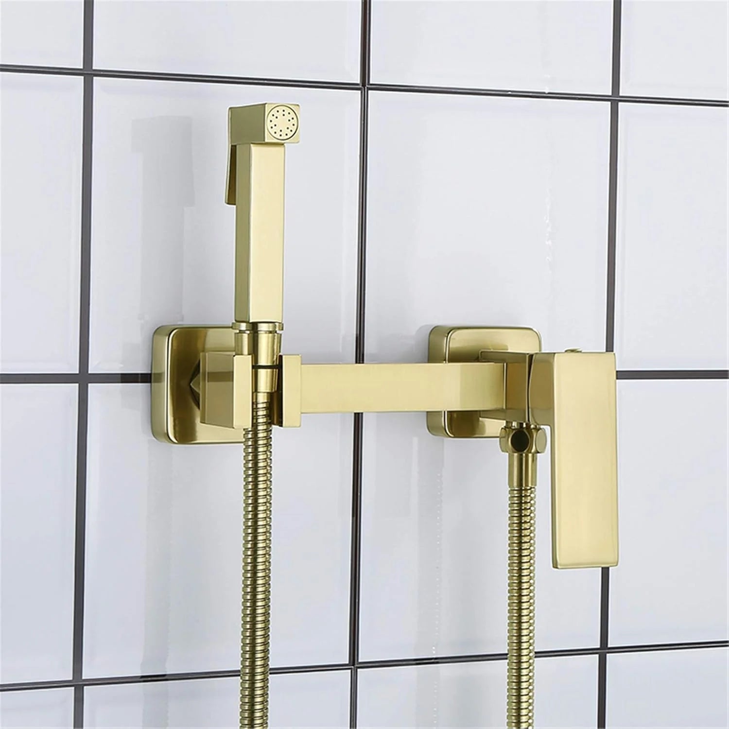 Bidet Faucet Set, Brushed Gold Full Copper High Pressure Toilet Gun, Bathroom Wall Mounted Hot and Cold Water Mixer Bidet Sprayer Shattaf