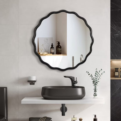 Large 40"x28" Solid Wood Rectangle Mirror in Antique Black - Modern Wall Decor for Home, Living Room, Bedroom, and Bathroom