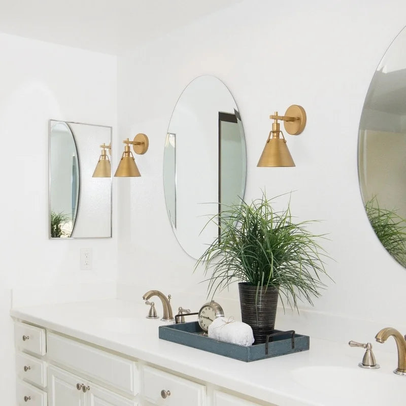 LaLuz Coney Modern 2-Pack Gold Bathroom Vanity Light Transitional Brushed Metal Wall Sconces - 6.1'' L x 7.5'' W x 10.2'' H Brushed Gold