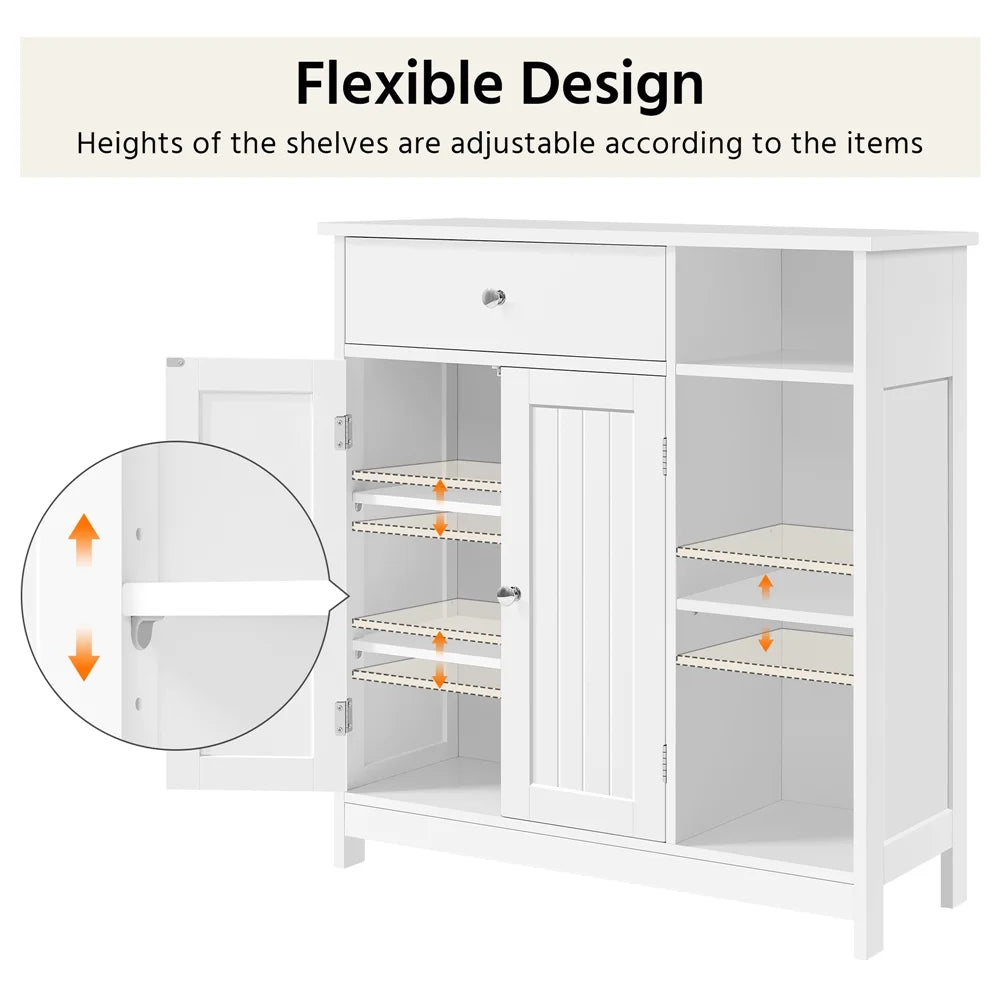 Yaheetech Free-Standing Bathroom Floor Cabinet with Drawer & Adjustable Shelves, White