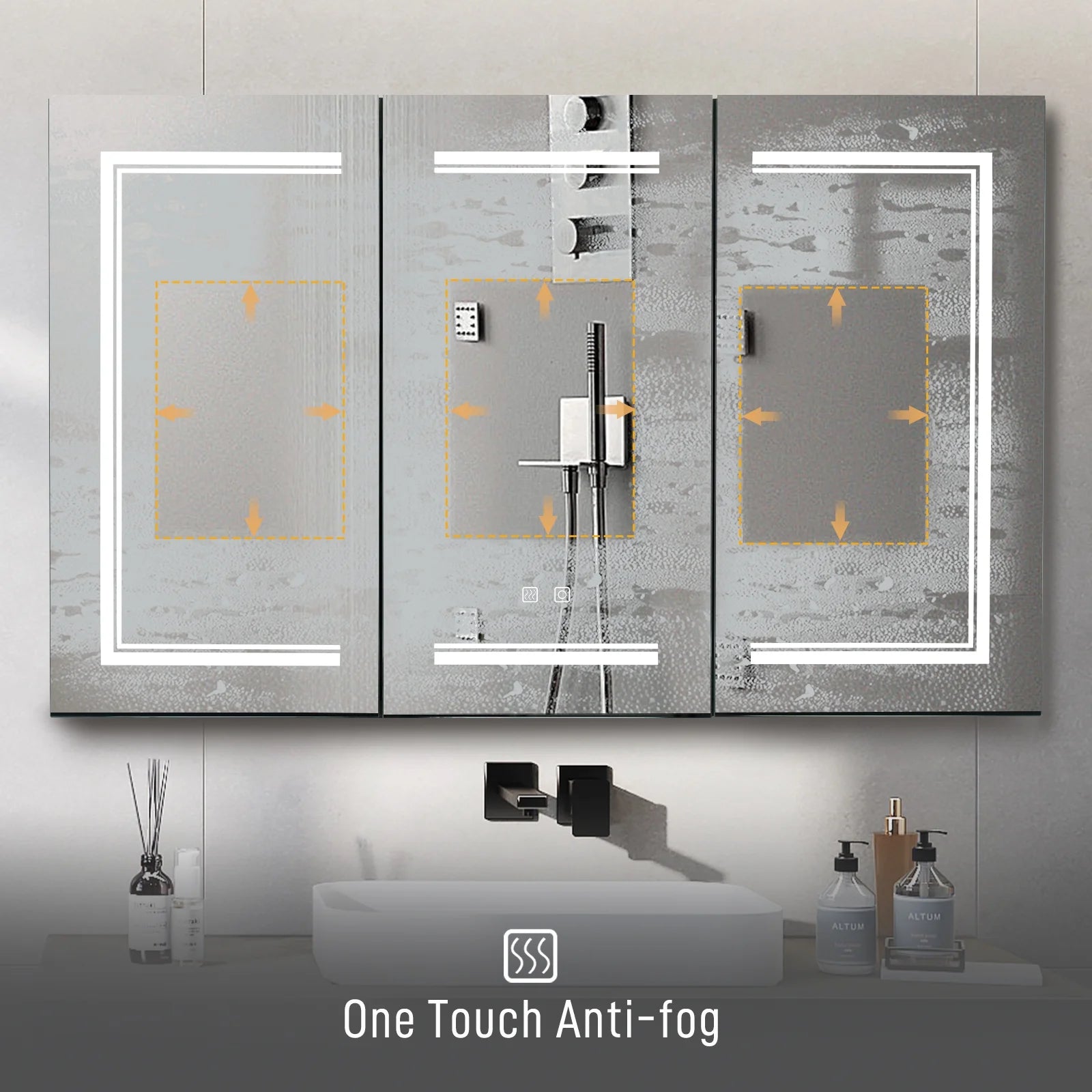 Ktaxon 48"x28" LED Bathroom Mirror Cabinet with Lights, Wall-Mounted Medicine w/ Defogger, Dimmable, Memory function, Outlets & USB, White