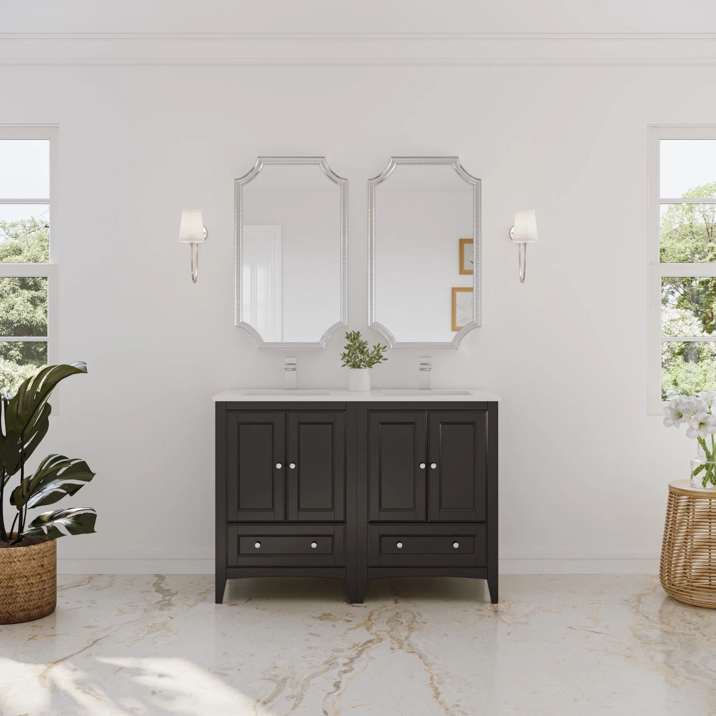 Fresca Oxford 48" Antique White Traditional Double Sink Bathroom Cabinets