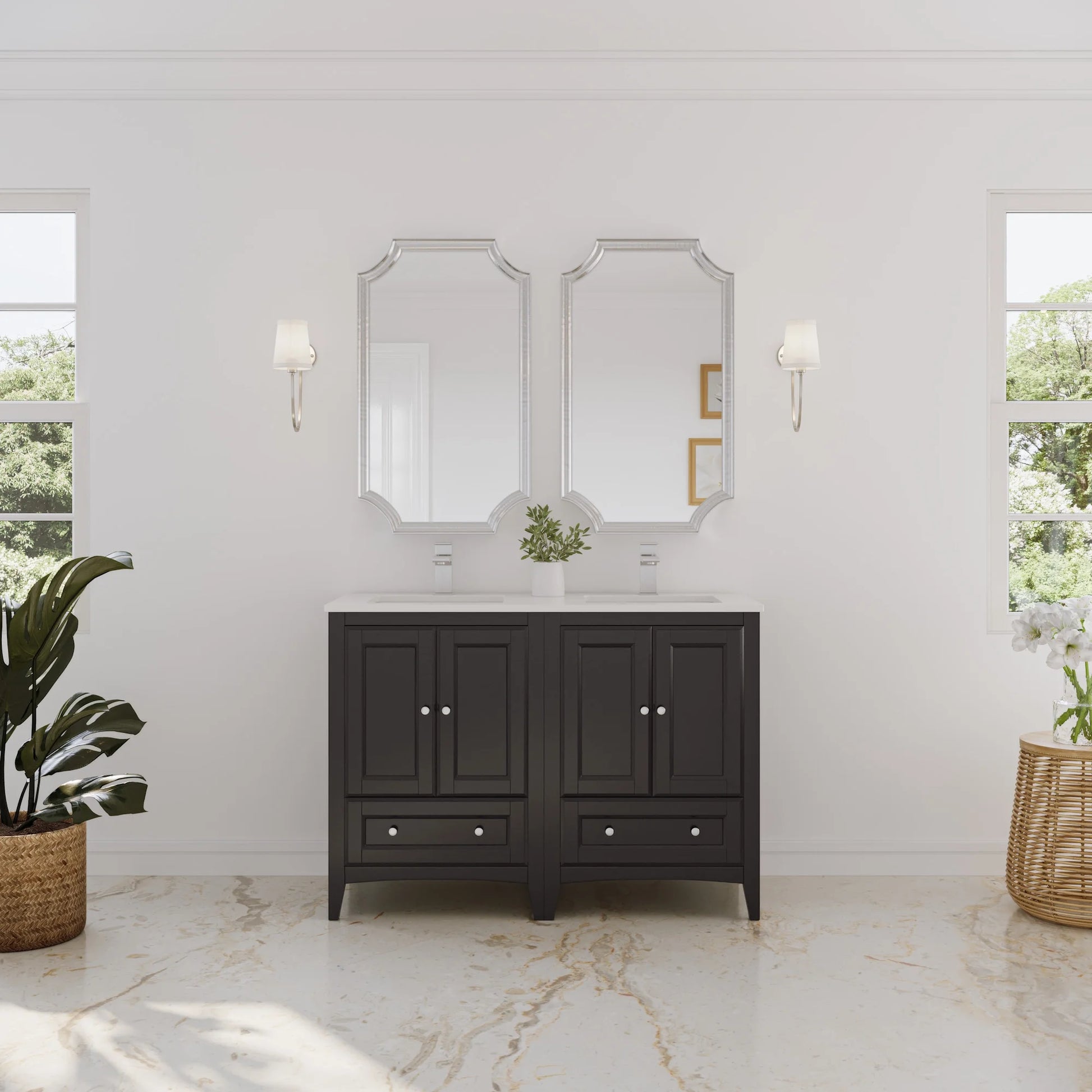 Fresca Oxford 48" Antique White Traditional Double Sink Bathroom Cabinets